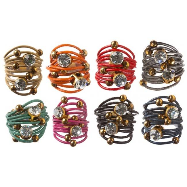 LEATHER RING BEADS METAL CRYSTALS Assorted sizes