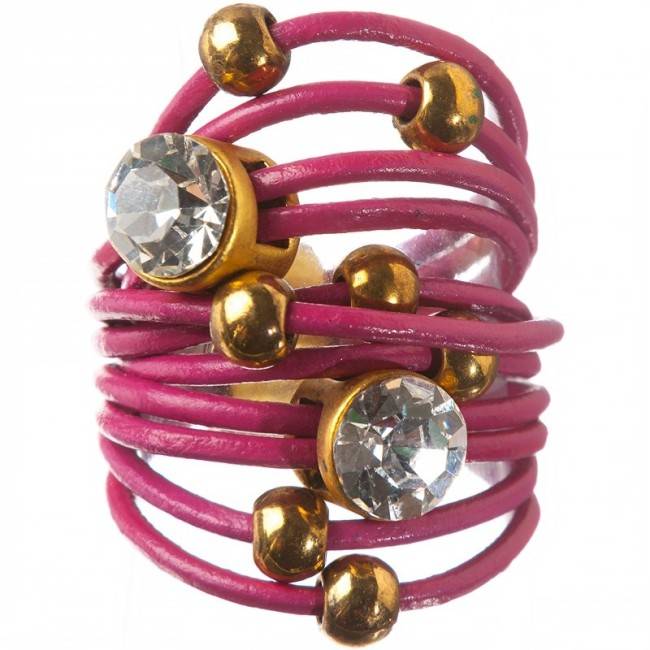 ANILLO CUERO CUENTAS METAL CRISTALES Tallas variadas