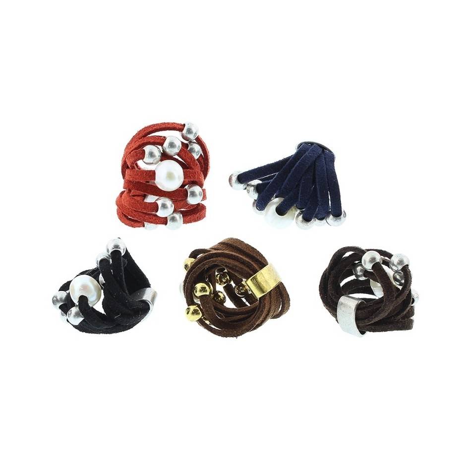 CULTIVATED PEARL METAL BEADS SUEDE RING