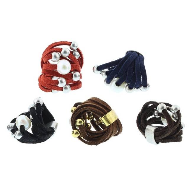 CULTIVATED PEARL METAL BEADS SUEDE RING