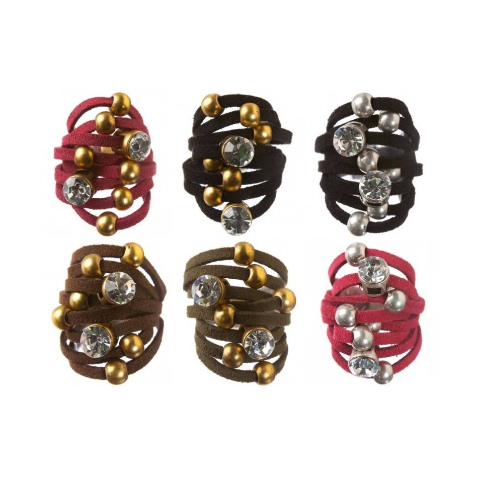 SUEDE RING METAL BEADS CRYSTALS Assorted sizes