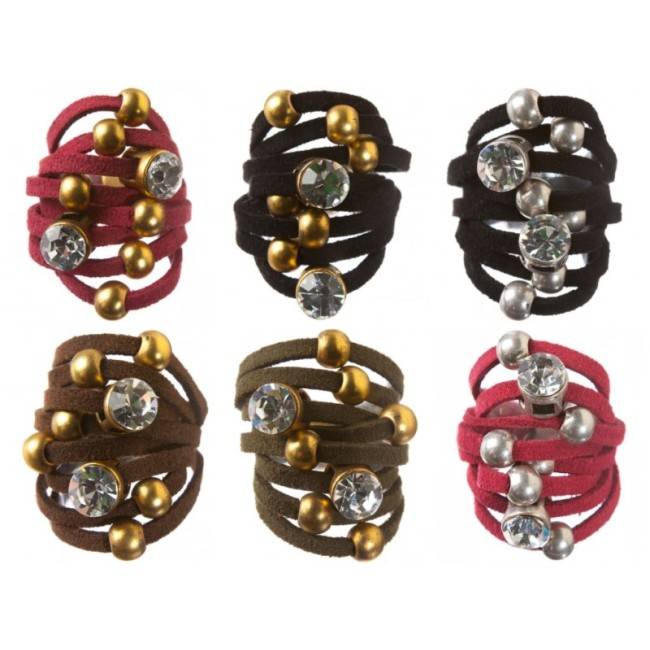 SUEDE RING METAL BEADS CRYSTALS Assorted sizes