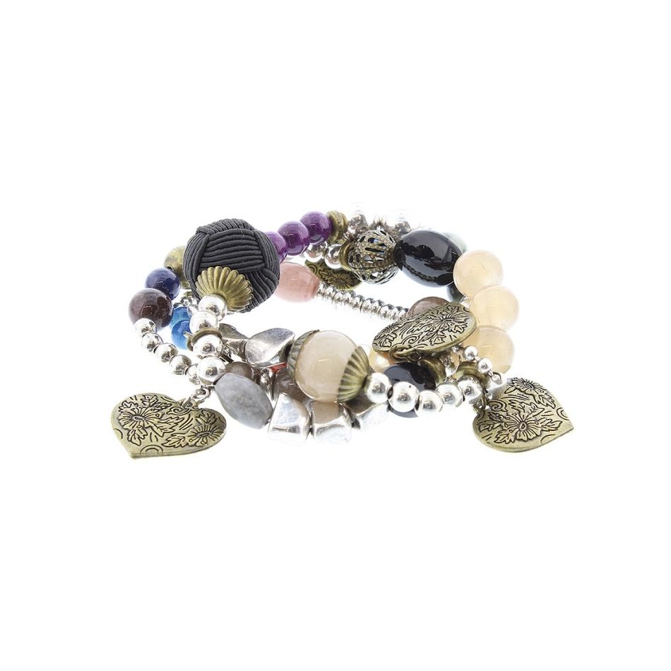 PULSERA 4 TIRAS CUENTAS METAL PIEDRAS