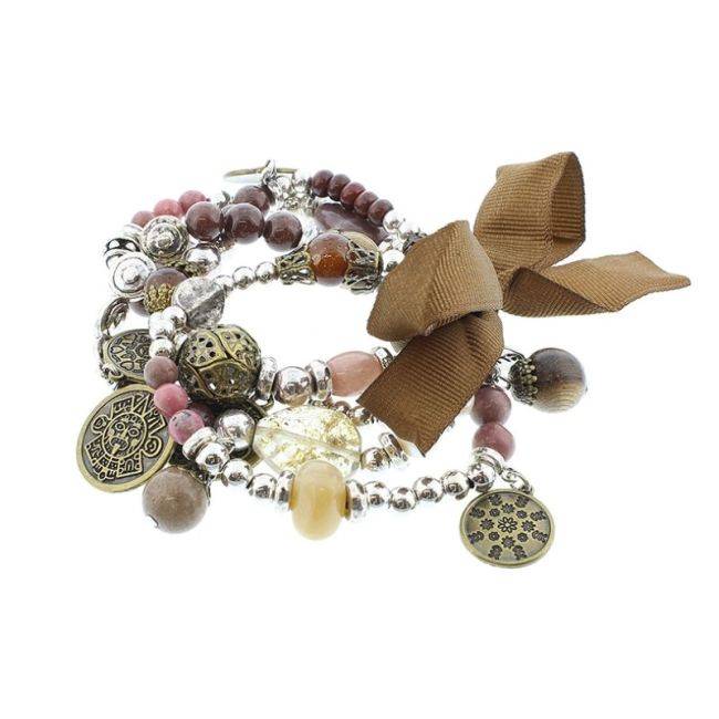 PULSERA 4 TIRAS CUENTAS METAL PIEDRAS