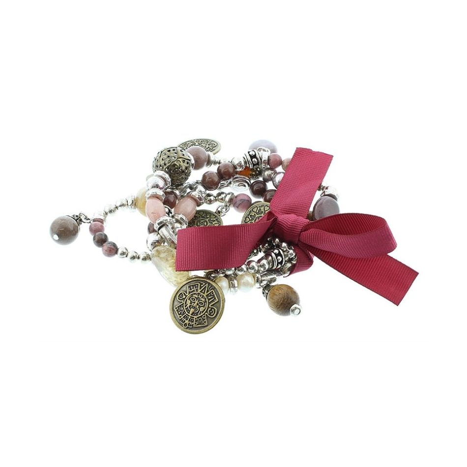 PULSERA 4 TIRAS CUENTAS METAL PIEDRAS