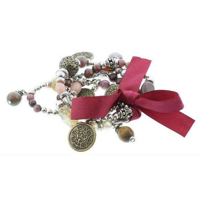 PULSERA 4 TIRAS CUENTAS METAL PIEDRAS