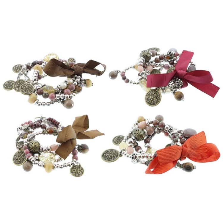 PULSERA 4 TIRAS CUENTAS METAL PIEDRAS 2