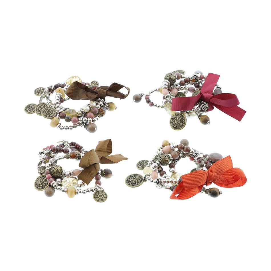PULSERA 4 TIRAS CUENTAS METAL PIEDRAS