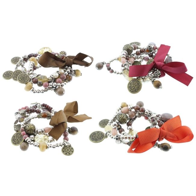 PULSERA 4 TIRAS CUENTAS METAL PIEDRAS