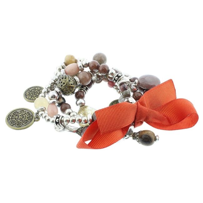 PULSERA 4 TIRAS CUENTAS METAL PIEDRAS