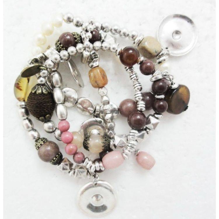 BRACELET 4 STRIPS METAL STONE BEADS