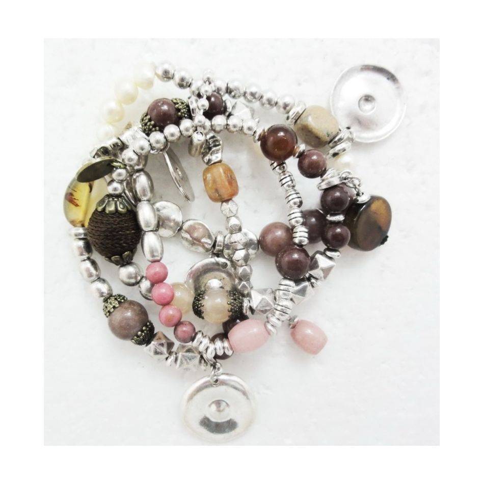 PULSERA 4 TIRAS CUENTAS METAL PIEDRAS