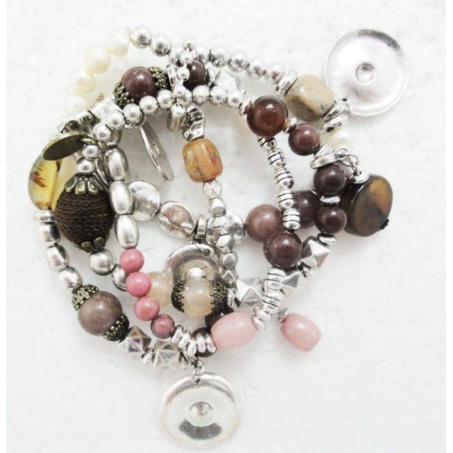 PULSERA 4 TIRAS CUENTAS METAL PIEDRAS