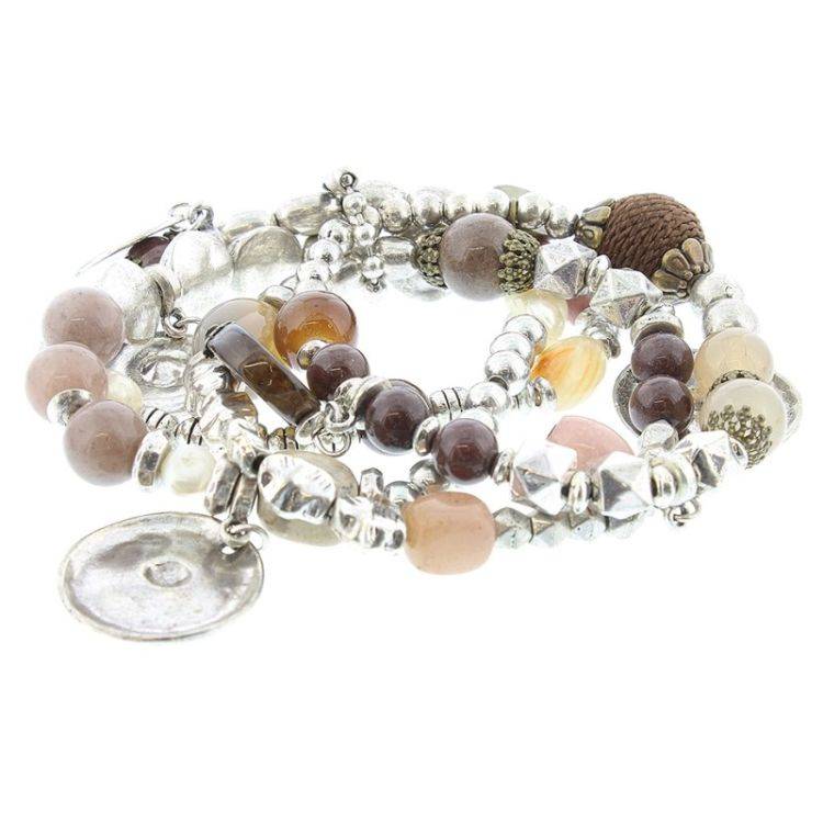 PULSERA 4 TIRAS CUENTAS METAL PIEDRAS 2