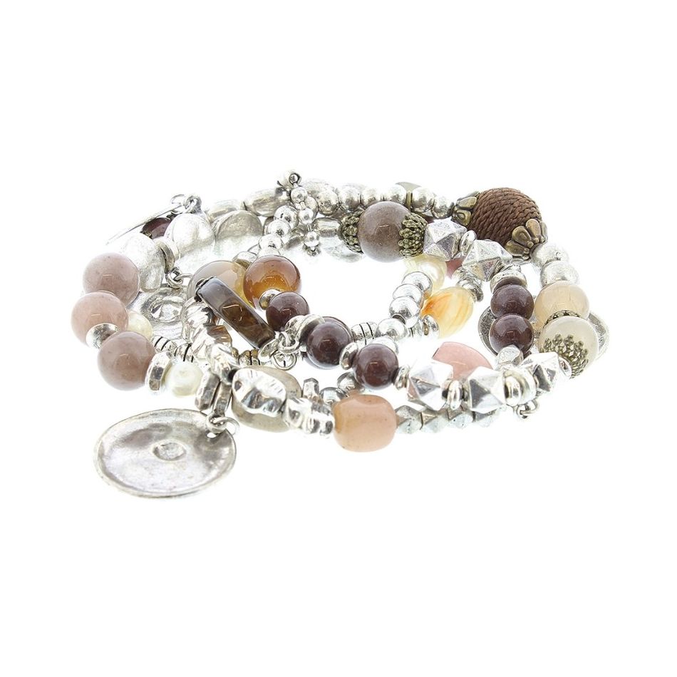 BRACELET 4 STRIPS METAL STONE BEADS