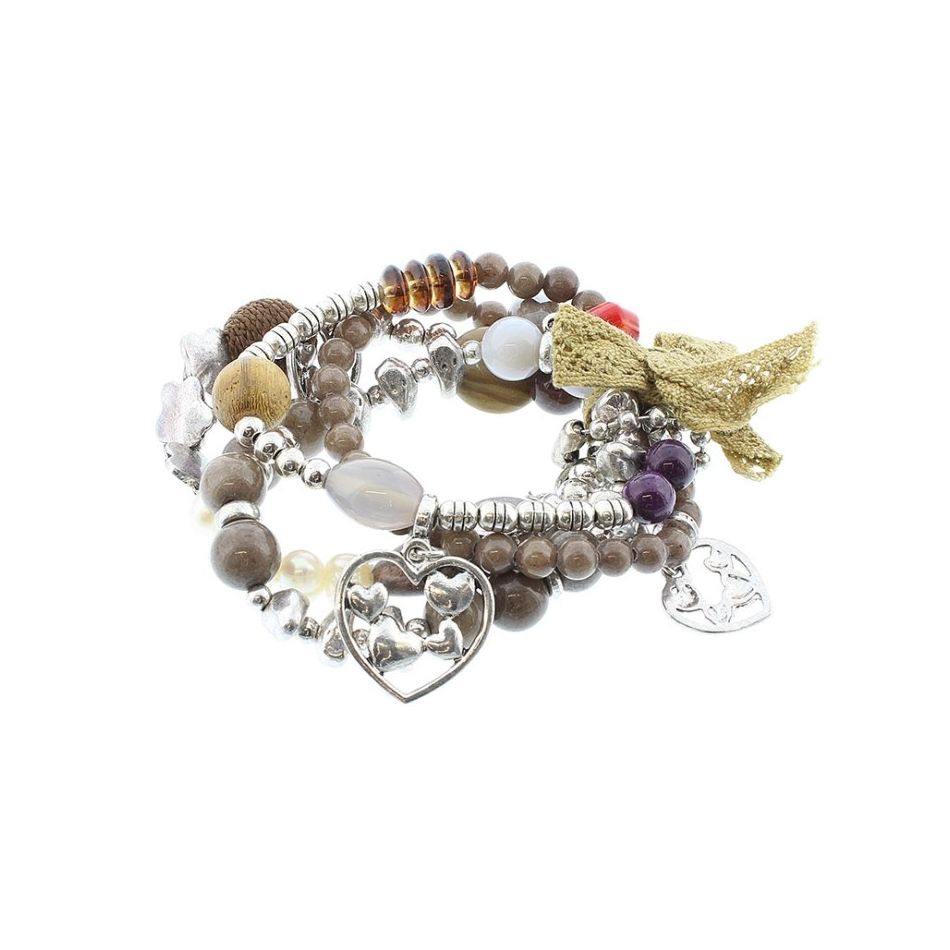 BRACELET 4 STRIPS METAL STONE BEADS