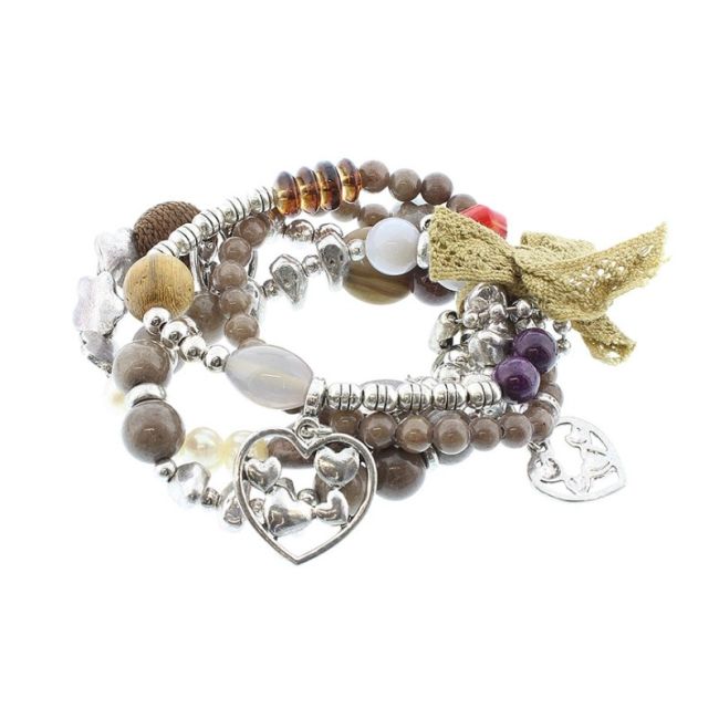 PULSERA 4 TIRAS CUENTAS METAL PIEDRAS