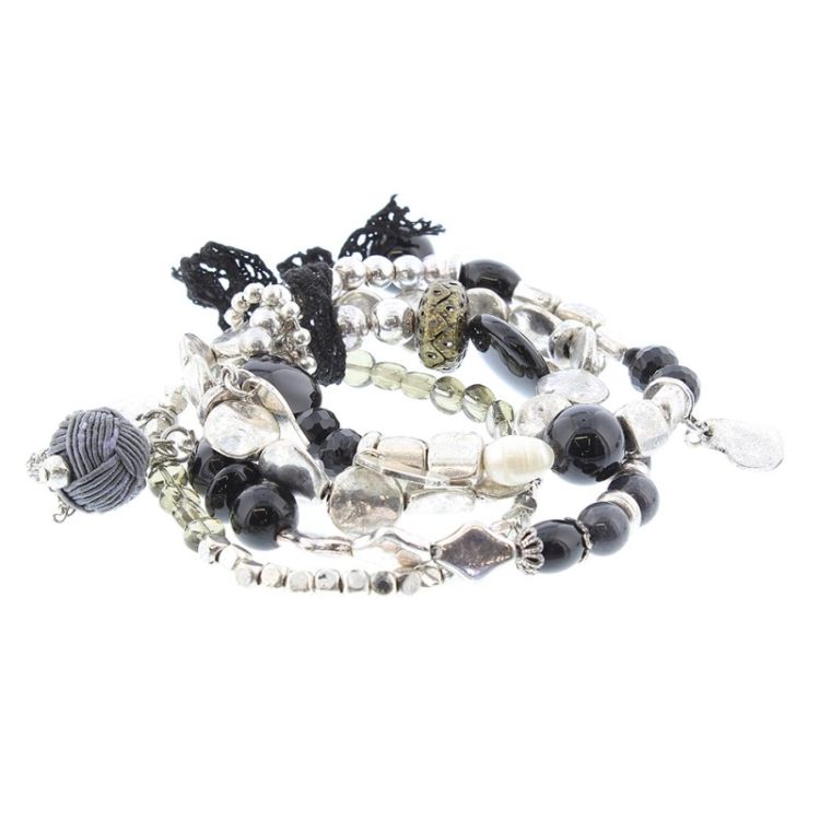 BRACELET 4 STRIPS METAL STONE BEADS