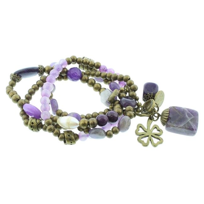 PULSERA 4 TIRAS CUENTAS METAL PIEDRAS