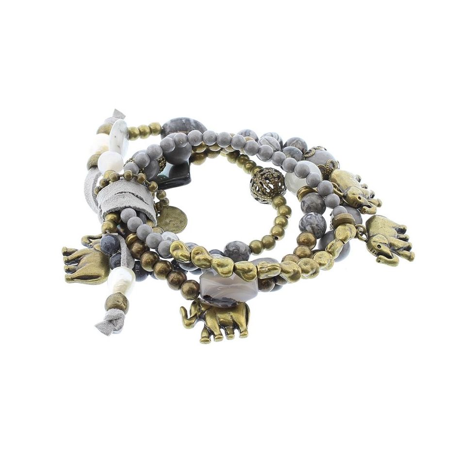PULSERA 4 TIRAS CUENTAS METAL PIEDRAS