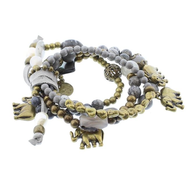 BRACELET 4 STRIPS METAL STONE BEADS