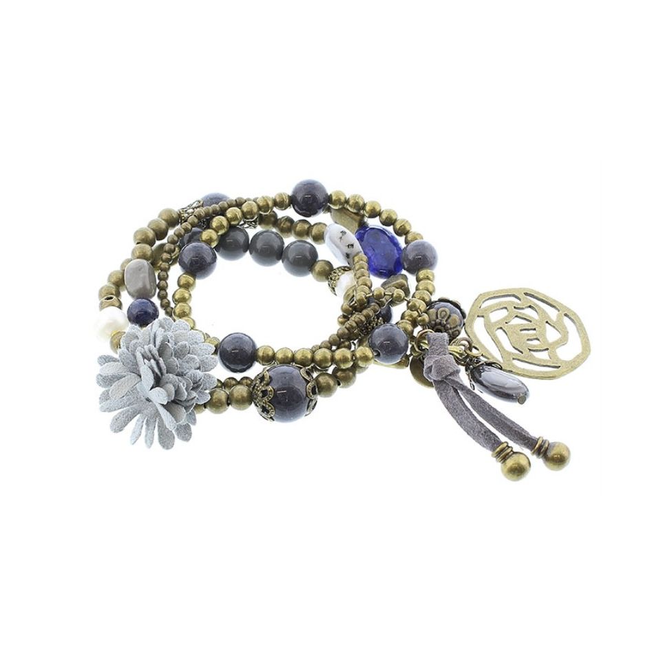 PULSERA 4 TIRAS CUENTAS METAL PIEDRA