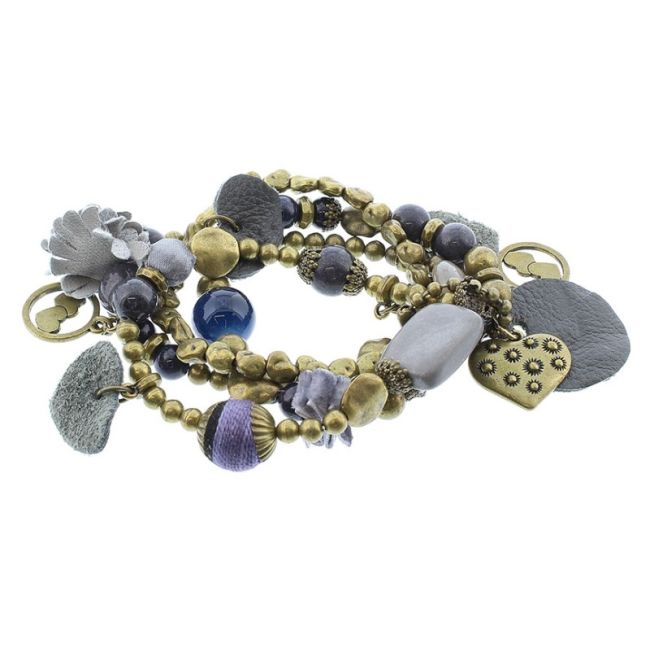 BRACELET 4 STRIPS METAL STONE BEADS