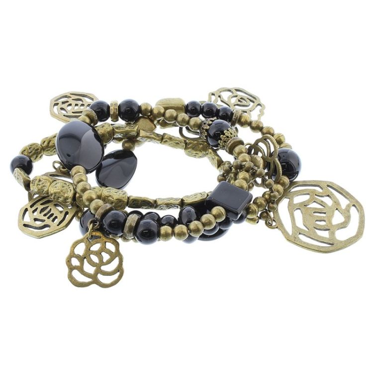 PULSERA 4 TIRAS CUENTAS METAL PIEDRAS