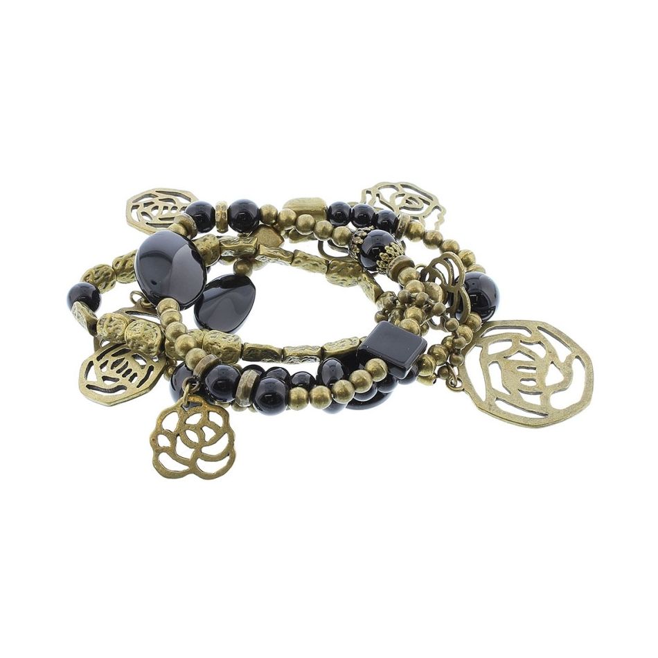 PULSERA 4 TIRAS CUENTAS METAL PIEDRAS