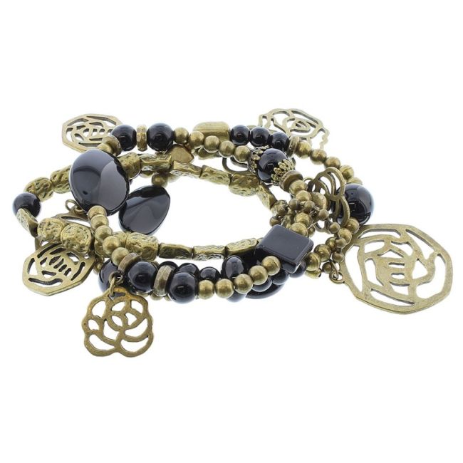 PULSERA 4 TIRAS CUENTAS METAL PIEDRAS