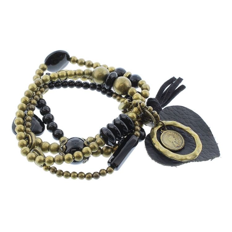 PULSERA 4 TIRAS CUENTAS METAL PIEDRAS