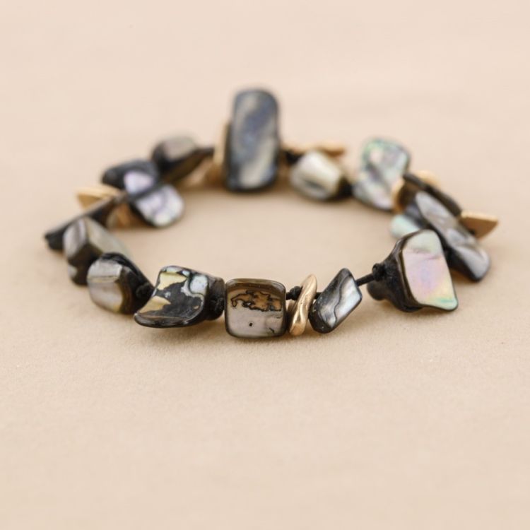 PULSERA ELÁSTICA CUENTAS  NÁCAR METAL 2