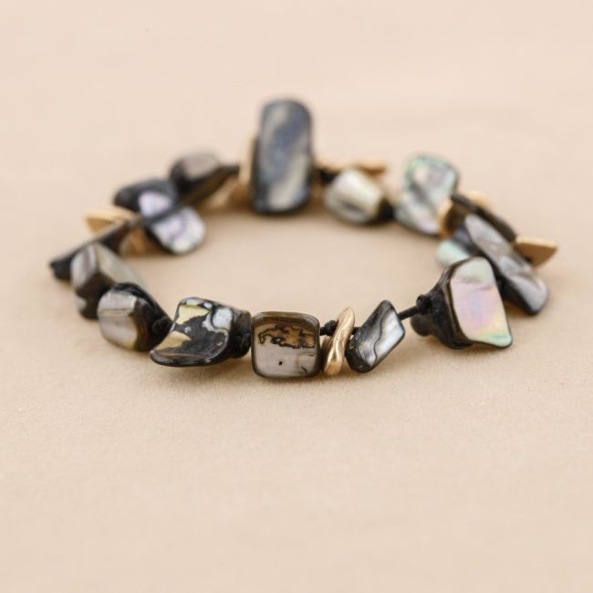 PULSERA ELÁSTICA CUENTAS  NÁCAR METAL