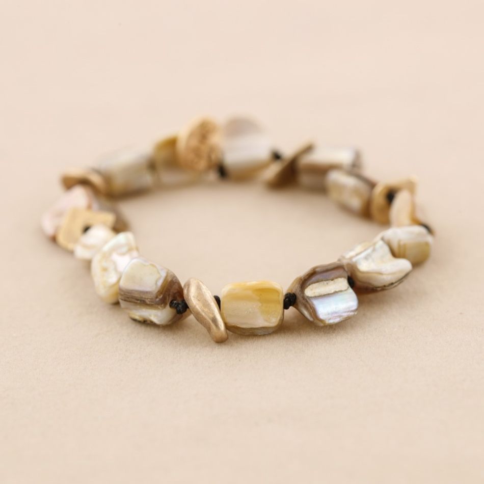 METAL NACRE BEADS ELASTIC BRACELET