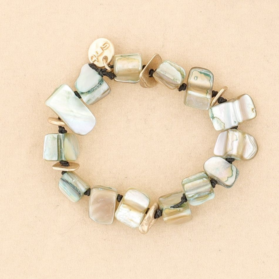 PULSERA ELÁSTICA CUENTAS  NÁCAR METAL