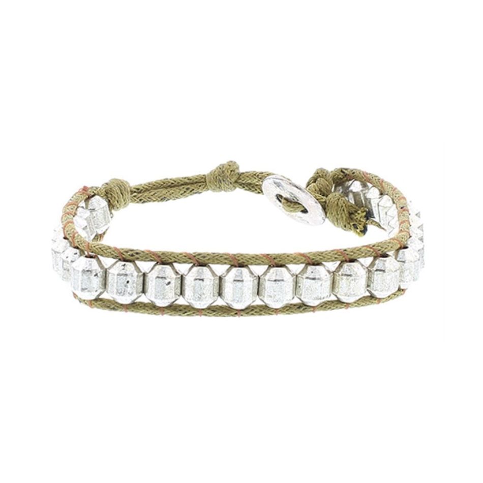 PULSERA CORDÓN CUENTAS METAL