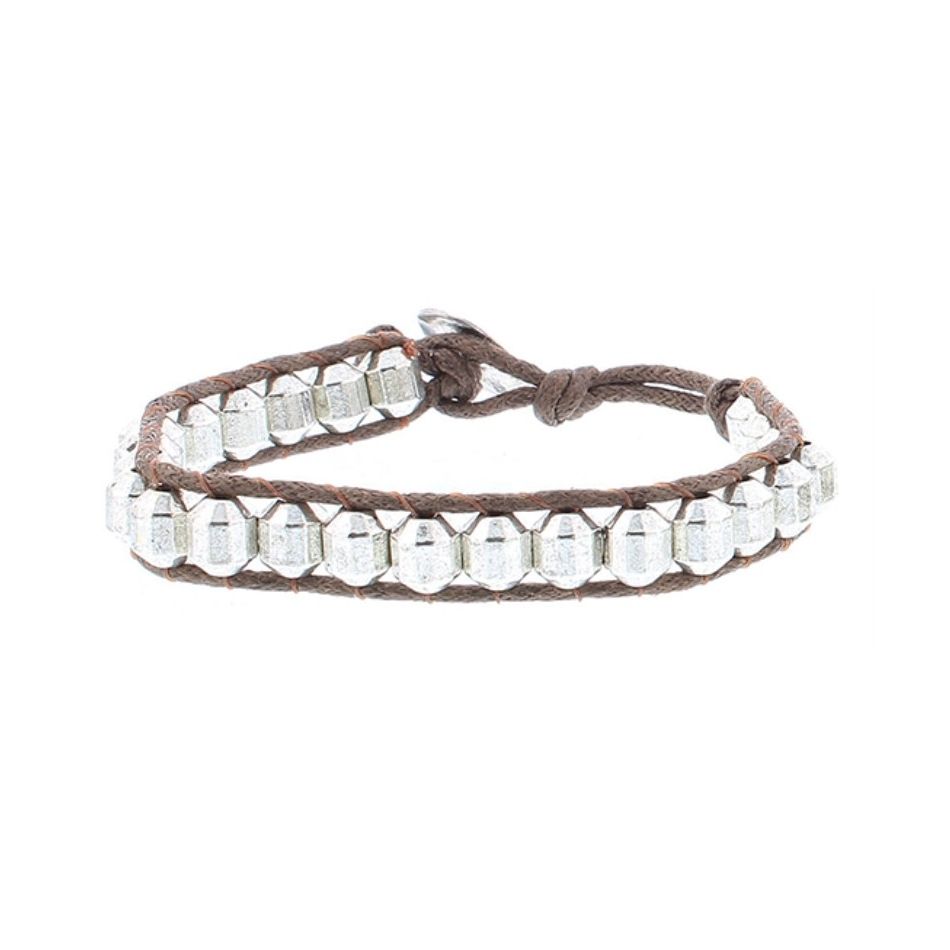 PULSERA CORDÓN CUENTAS METAL