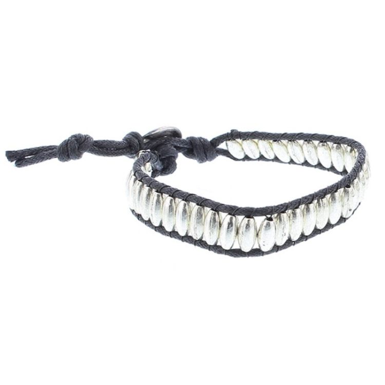 CORD BRACELET WITH METAL BEADS