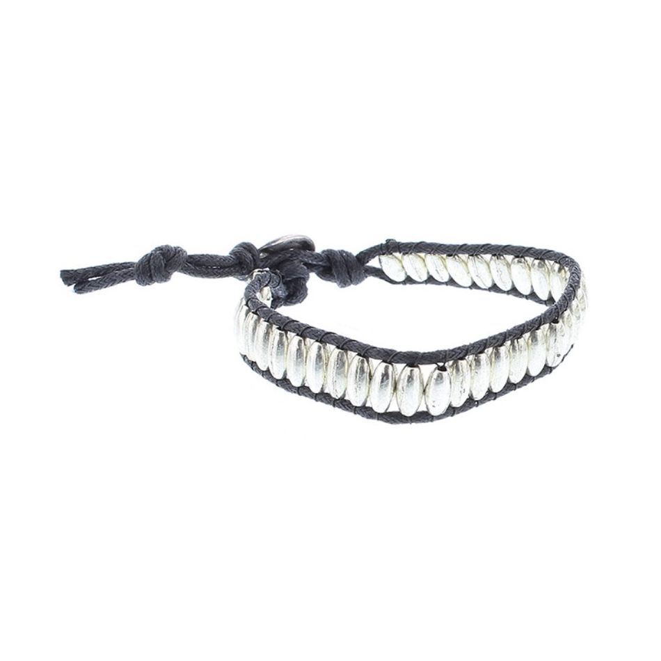 PULSERA CORDÓN CUENTAS METAL