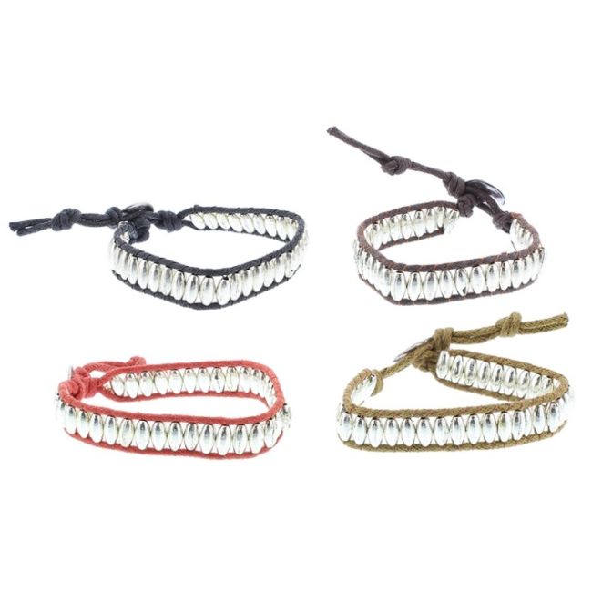 PULSERA CORDÓN CUENTAS METAL