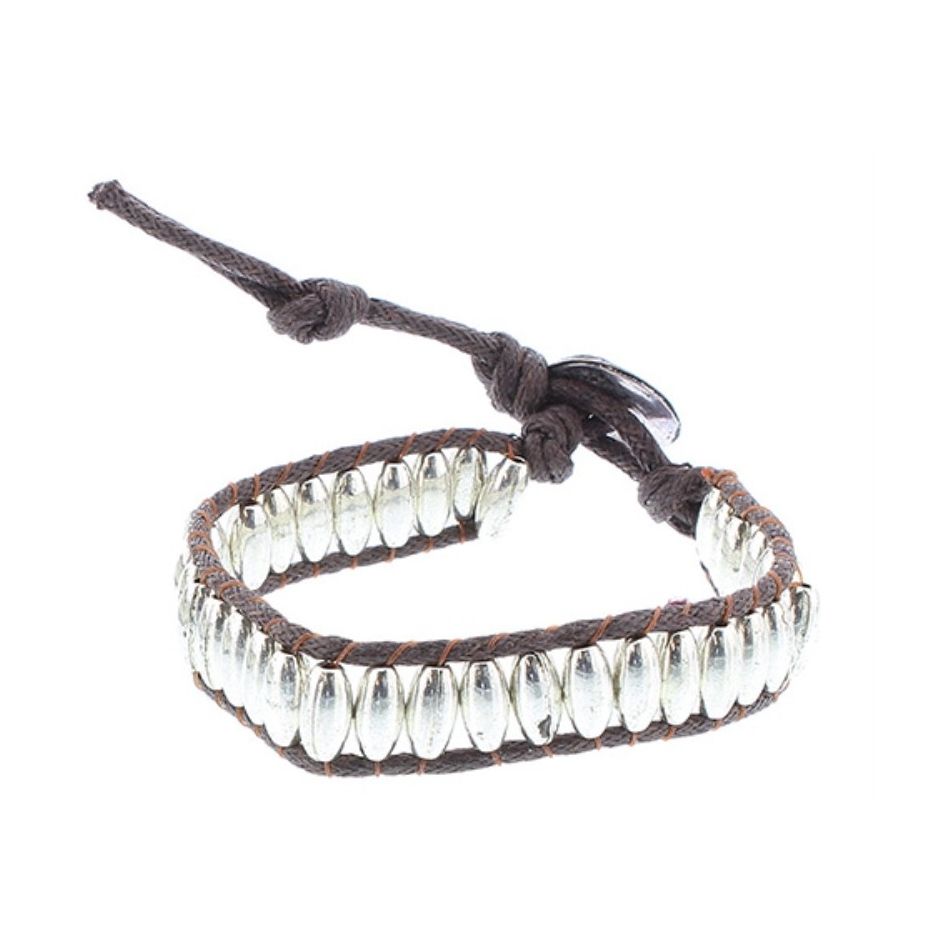 PULSERA CORDÓN CUENTAS METAL