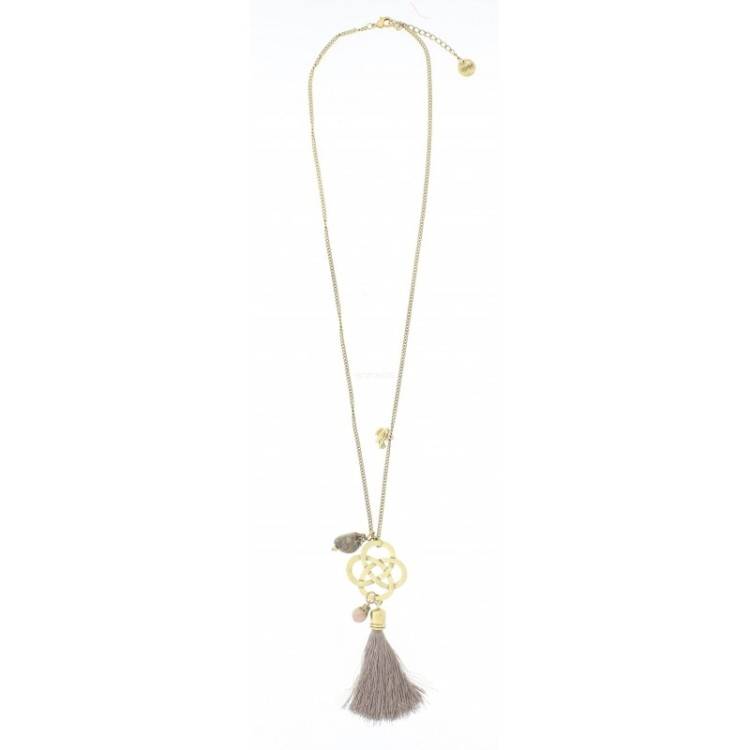 LONG NECKLACE METAL PENDANT WITH FRINGES 2