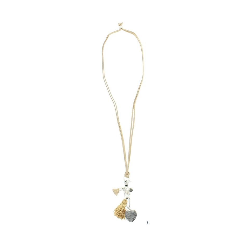 COLLAR LARGO CUENTAS METAL FLECOS