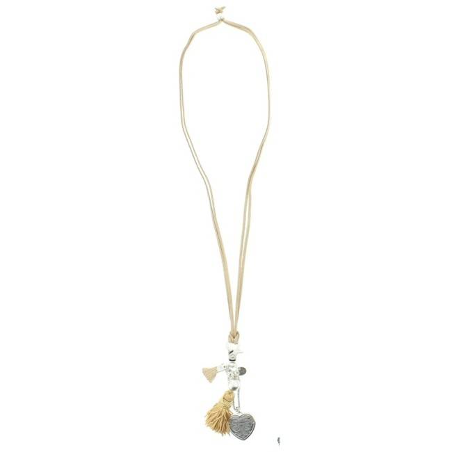 COLLAR LARGO CUENTAS METAL FLECOS