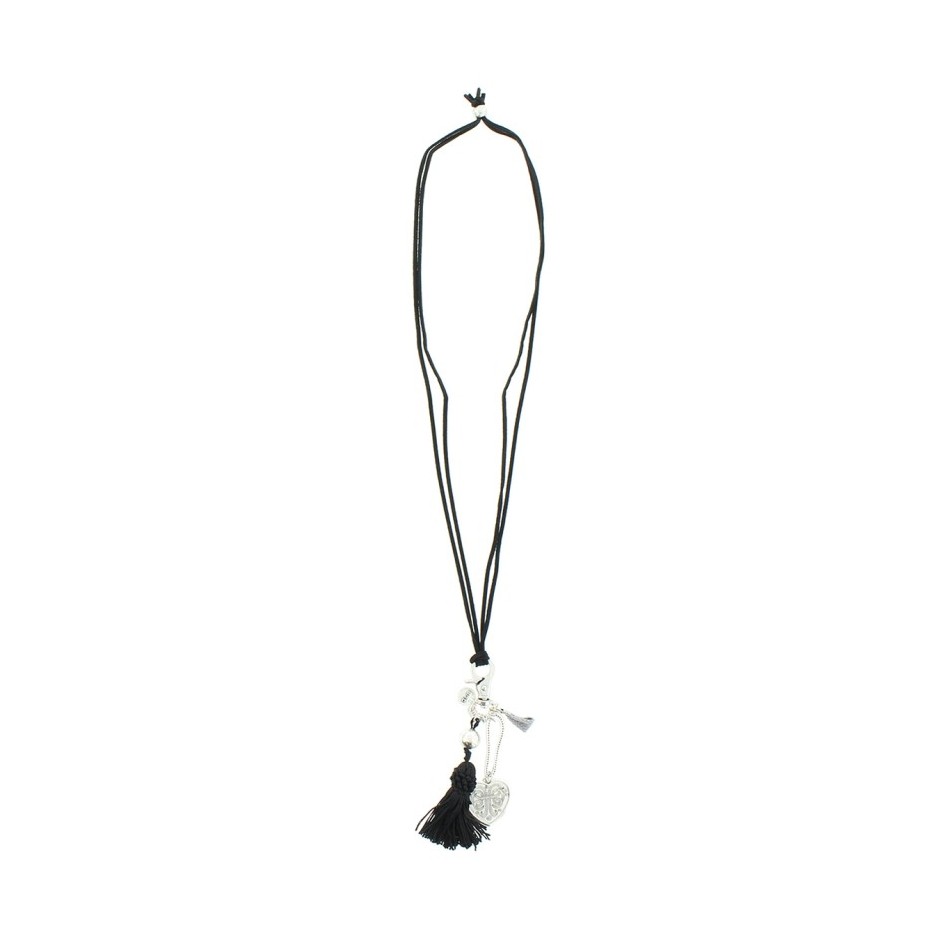 COLLAR LARGO CUENTAS METAL FLECOS