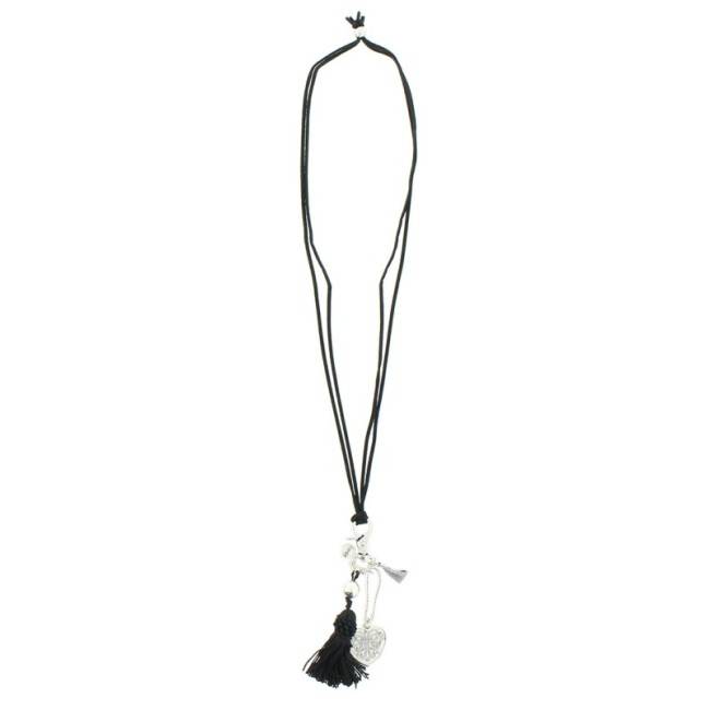 COLLAR LARGO CUENTAS METAL FLECOS