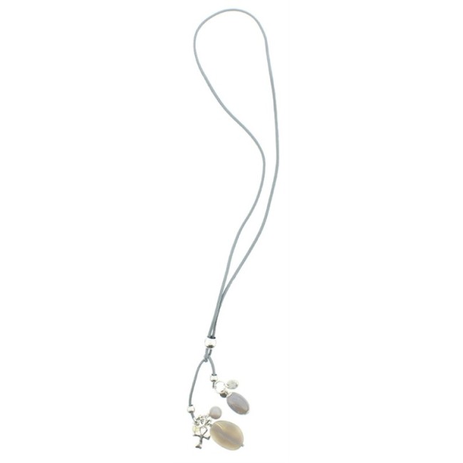 COLLAR LARGO CUERO CUENTAS METAL PIEDRAS