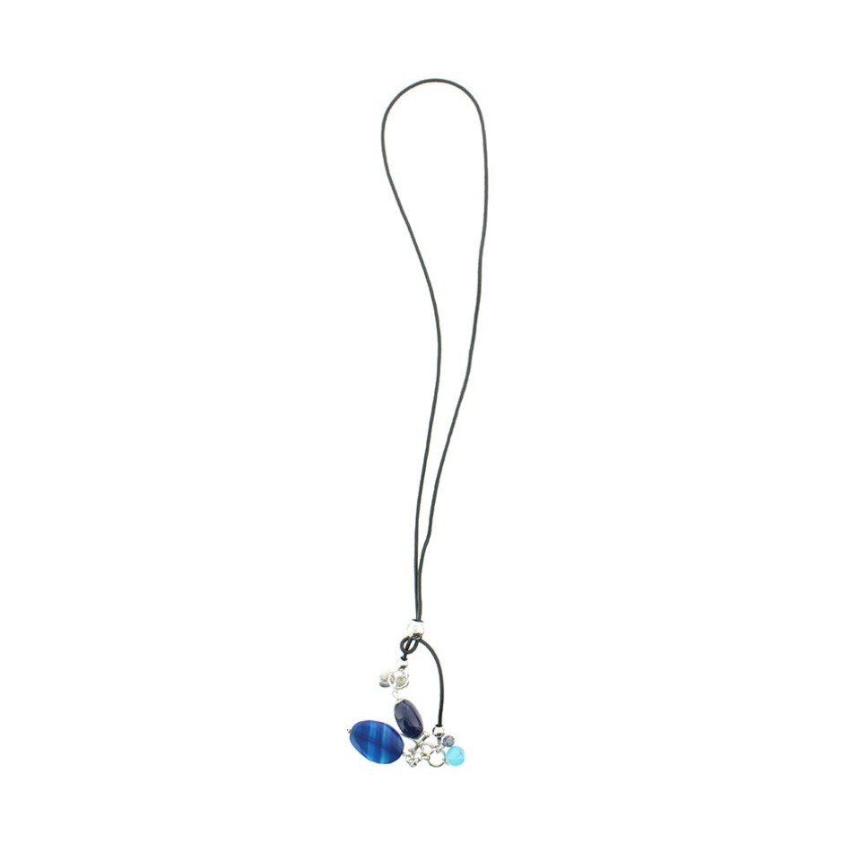 COLLAR LARGO CUERO CUENTAS METAL PIEDRAS