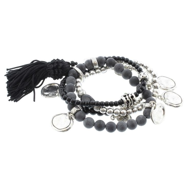 BRACELET 4 STRIPS METAL STONE BEADS