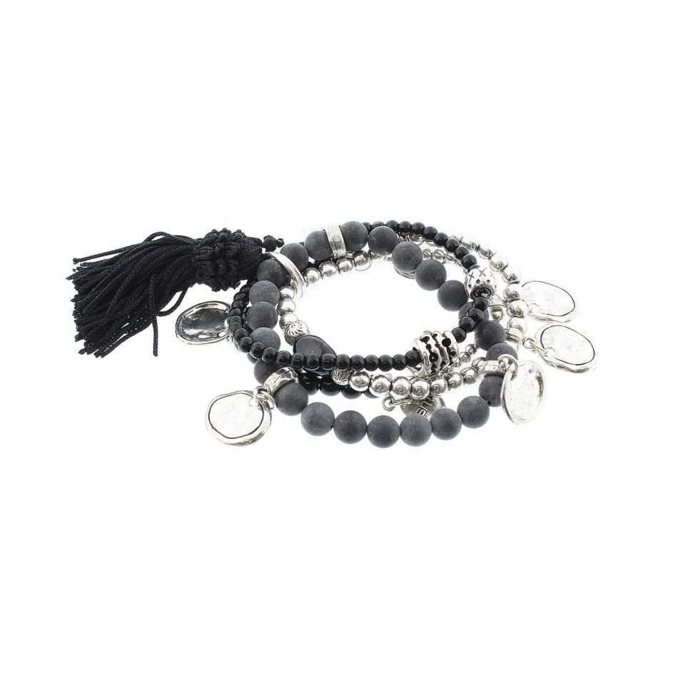 PULSERA 4 TIRAS CUENTAS METAL PIEDRAS